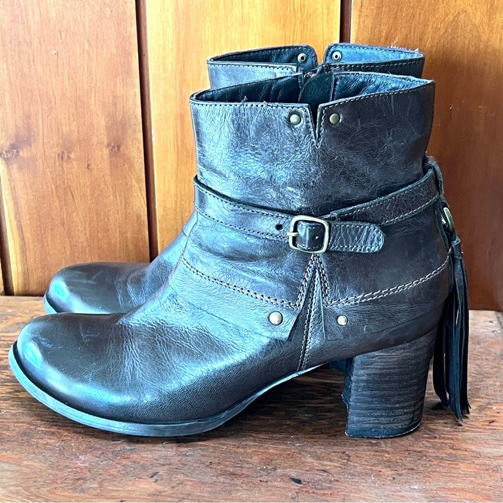 Bruno Banani Brown Tassle Fringe Detail Heeled Moto Boots Western Vibe German Co